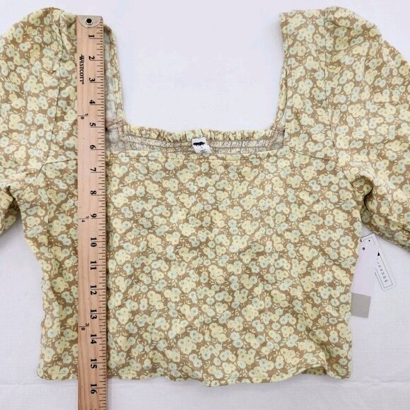 BP. Womens Size Small Linen Blend Puff Sleeve Smocked Back Crop Top - Picture 4 of 6